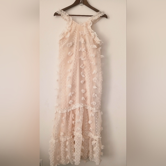 Women's BLUSH 3D Floral TEXTURED Tiered MIDI Easter DRESS Boho Sleeveless Size S - Picture 8 of 16